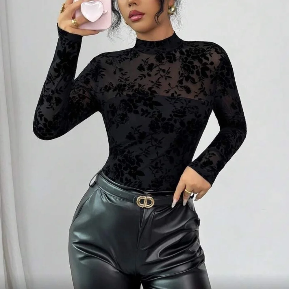 Elegant Black Floral Women Top